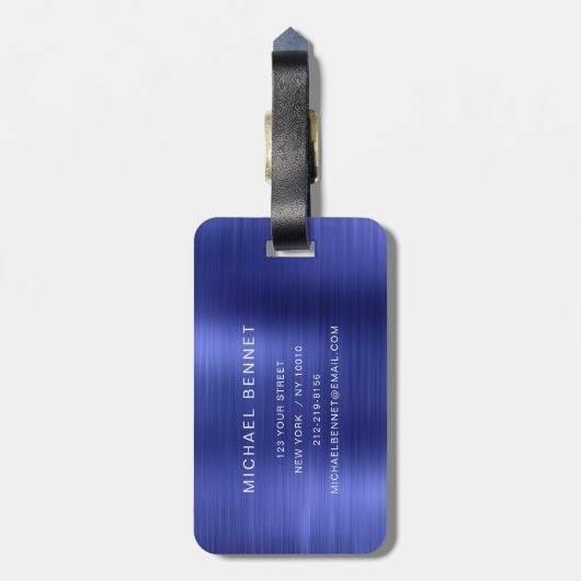 Elegant Mit Monogramm Navy Blue Gepäckanhänger (Rückseite vertikal)