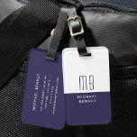 Elegant Mit Monogramm Navy Blue Gepäckanhänger<br><div class="desc">Personalisierter eleganter Mit Monogramm Navy Blue Gepäcktag.</div>