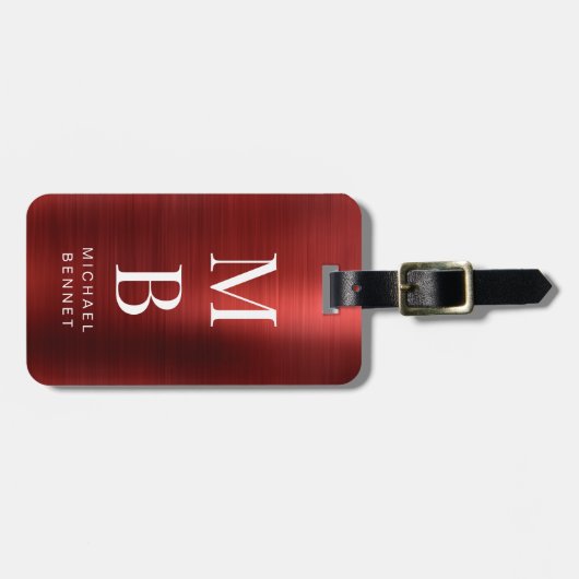 Elegant Mit Monogramm Red Gepäckanhänger (Vorderseite horizontal)