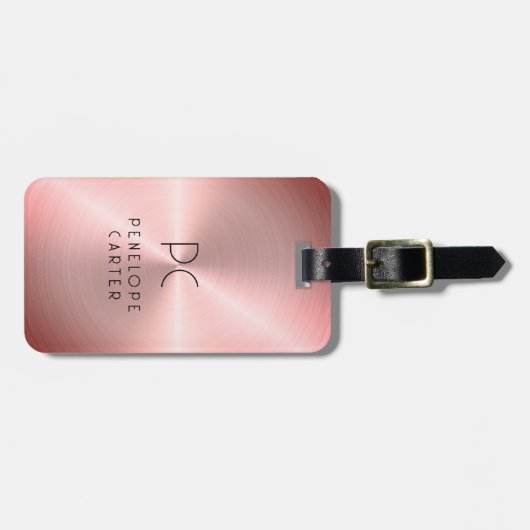 Elegant Mit Monogramm Rosa Metallic Gepäckanhänger (Vorderseite horizontal)