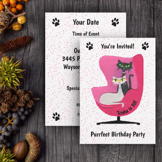 Elegant Mitte Jahrhundert Katzen Rosa Stuhl Polka Einladung