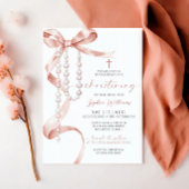 Elegant Mocha Bow & Rosary Christening Einladung
