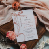 Elegant Mocha Bow & Rosary Erste Heilige Kommune Einladung