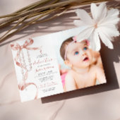 Elegant Mocha Bow & Rosary Foto Dedication Einladung
