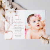 Elegant Mocha Bow & Rosary Foto Dedication Einladung