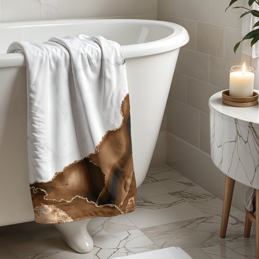 Elegant Mocha Brown Agate Gold Glitter Marble Badehandtuch