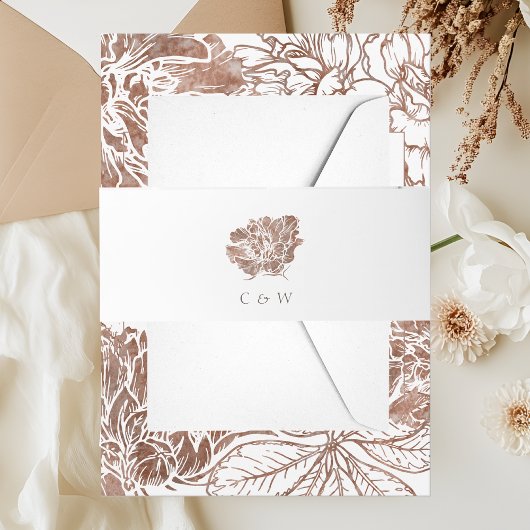 Elegant Mocha Brown Floral Wedding Einladungsbanderole