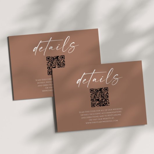 Elegant Mocha Mousse QR Code Hochzeitdetails Begleitkarte