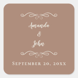 Elegant Mocha Wedding Envelope Vielen Dank Quadratischer Aufkleber