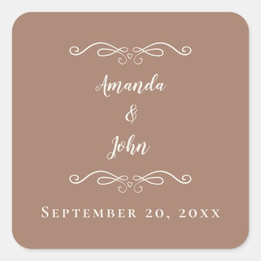 Elegant Mocha Wedding Envelope Vielen Dank Quadratischer Aufkleber (Vorderseite)