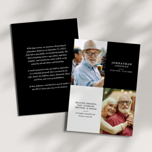 Elegant Modern 2-Photo Printed/Downloadable Death Ankündigung