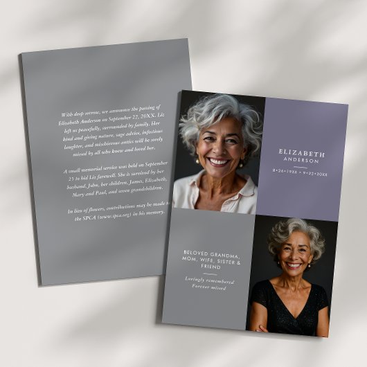 Elegant Modern 2-Photo Printed/Downloadable Death Ankündigung