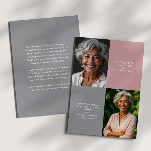 Elegant Modern 2-Photo Printed/Downloadable Death Ankündigung