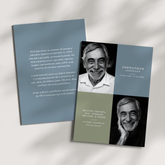 Elegant Modern 2-Photo Printed/Downloadable Death Ankündigung