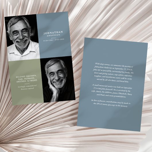 Elegant Modern 2-Photo Printed/Downloadable Death Ankündigung