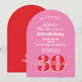Elegant Modern 30th Birthday Pink Red Typography Einladung