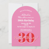 Elegant Modern 30th Birthday Pink Red Typography Einladung (Vorderseite)