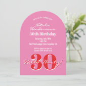 Elegant Modern 30th Birthday Pink Red Typography Einladung (Stehend Vorderseite)