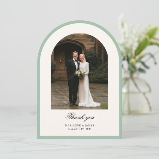 Elegant Modern Arch Photo Wedding Thank You Card Einladung (Stehend Vorderseite)