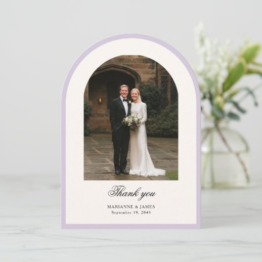 Elegant Modern Arch Photo Wedding Thank You Card Einladung (Stehend Vorderseite)
