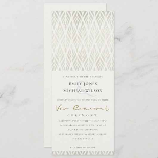 ELEGANT MODERN ART DECO WHITE SILVER VOW ERNEUERUN EINLADUNG (Vorne/Hinten)