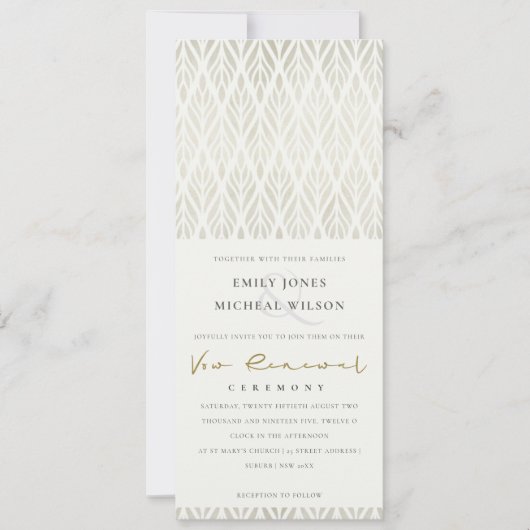 ELEGANT MODERN ART DECO WHITE SILVER VOW ERNEUERUN EINLADUNG (Vorderseite)