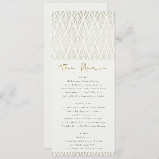 ELEGANT MODERN ART DECO WHITE SILVER WEDD MENU EINLADUNG (Vorne/Hinten)