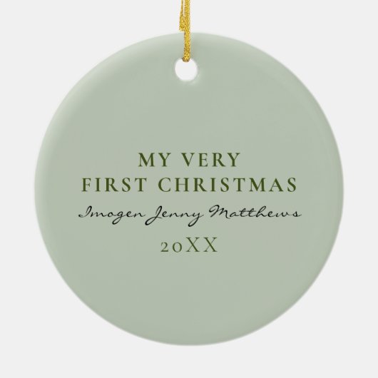 Elegant Modern Baby's First Christmas Keepake Keramik Ornament (Hinten)