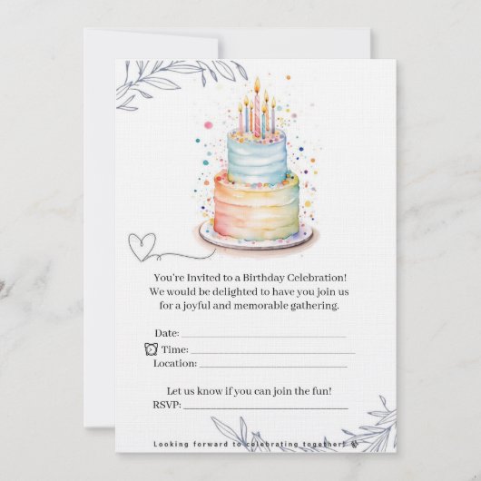 Elegant Modern Birthday Invitation Card Einladung (Vorderseite)