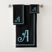 Elegant Modern Black &blue Monogram   Badhandtuch Set (Insitu)