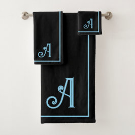 Elegant Modern Black &blue Monogram   Badhandtuch Set