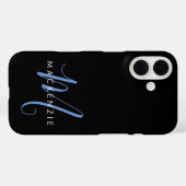 Elegant Modern Black Blue Script Monogram Case-Mate iPhone Hülle (Rückseite (Horizontal))