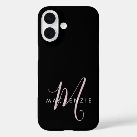 Elegant Modern Black Blush Pink Script Monogram Case-Mate iPhone Hülle (Rückseite)