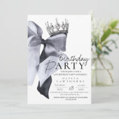 Elegant Modern Black Bow Birthday Party Einladung (Stehend Vorderseite)