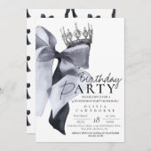 Elegant Modern Black Bow Birthday Party Einladung (Vorne/Hinten)
