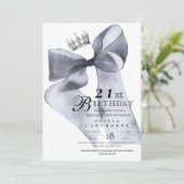 Elegant Modern Black Bow Birthday Party  Einladung (Stehend Vorderseite)