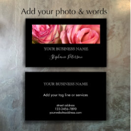 Elegant Modern Black Custom Floral Photo Template  Visitenkarte
