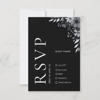 Elegant Modern Black Floral Wedding RSVP Card Mitteilungskarte