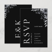 Elegant Modern Black Floral Wedding RSVP Card Mitteilungskarte (Vorne/Hinten)