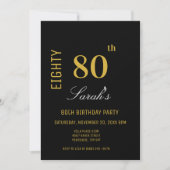 Elegant Modern Black & Gold 80. Geburtstag Einladung (Vorderseite)