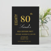 Elegant Modern Black & Gold 80. Geburtstag Einladung (Stehend Vorderseite)
