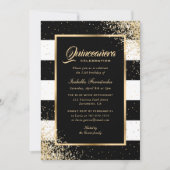 Elegant Modern Black Gold Confetti Quinceañera Einladung (Vorderseite)