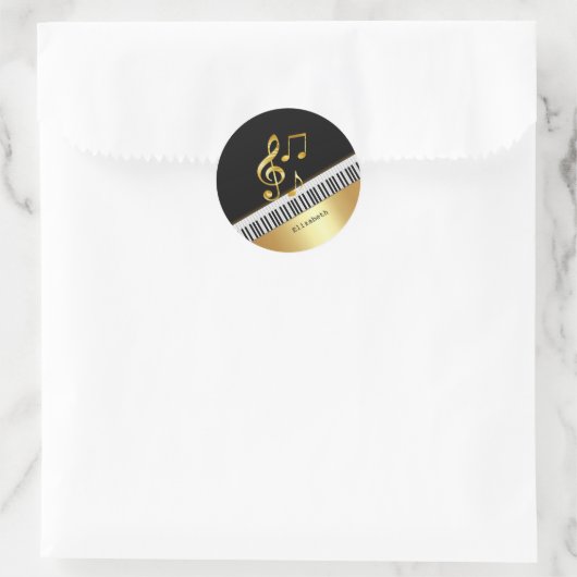 Elegant Modern Black Gold Music Notes,Piano Keys Runder Aufkleber (Tasche)