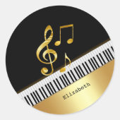 Elegant Modern Black Gold Music Notes,Piano Keys Runder Aufkleber (Vorderseite)