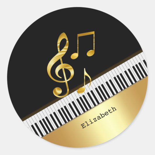 Elegant Modern Black Gold Music Notes,Piano Keys Runder Aufkleber (Vorderseite)