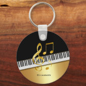 Elegant Modern Black Gold Music Notes,Piano Keys  Schlüsselanhänger (Vorderseite)