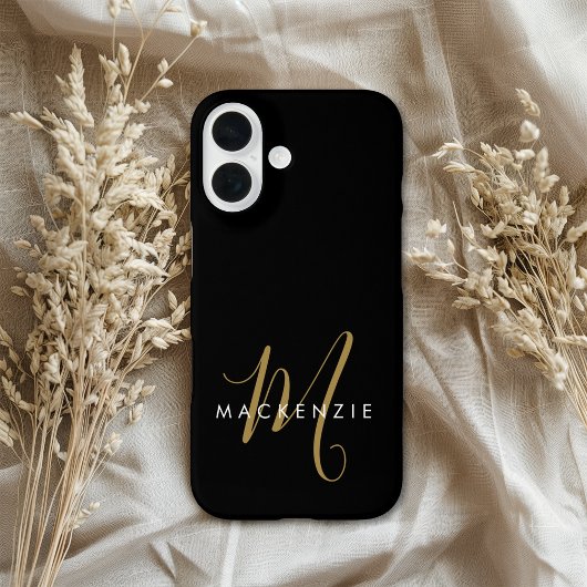 Elegant Modern Black Gold Script Monogram Case-Mate iPhone Hülle