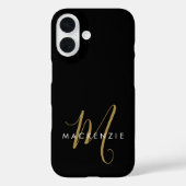Elegant Modern Black Gold Script Monogram Case-Mate iPhone Hülle (Rückseite)
