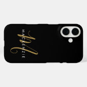 Elegant Modern Black Gold Script Monogram Case-Mate iPhone Hülle (Rückseite (Horizontal))