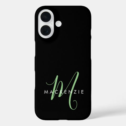 Elegant Modern Black Green Script Monogram Case-Mate iPhone Hülle (Rückseite)